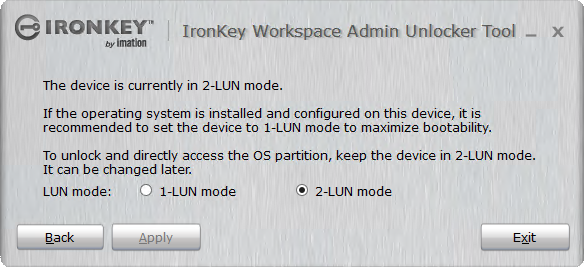 Select the 2-lun mode to access both of the luns on the device